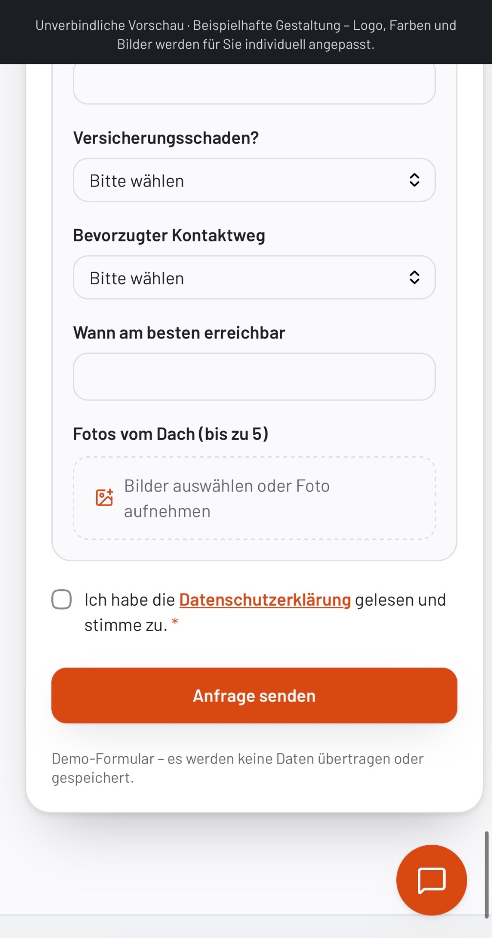 Foto-Upload und Absenden