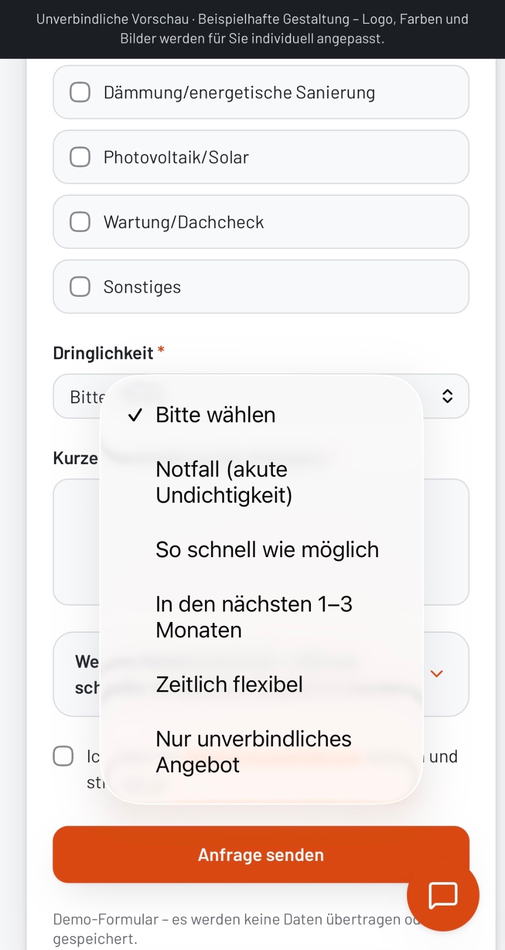 Auswahl der Dringlichkeit