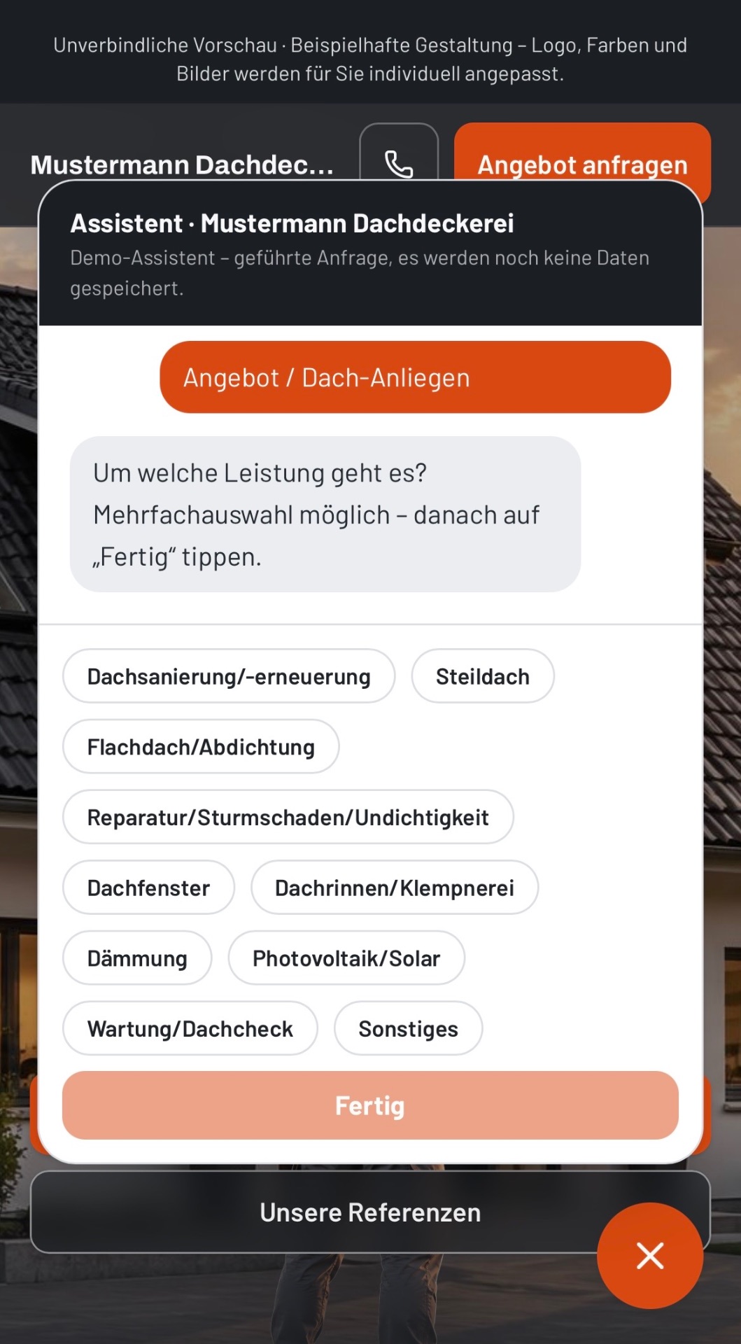 Chatbot fragt die Leistung ab